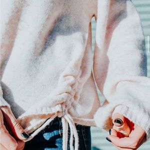 Sweater V-Neck Bubble Sleeve Light Ballet Pink - Small